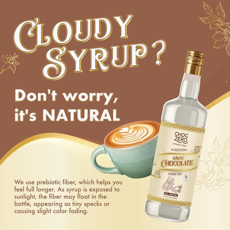 ChocZero Sugar Free White Chocolate Syrup - Keto Friendly Flavoring Syrup for Coffee, 25.4 Ounces - Image 3