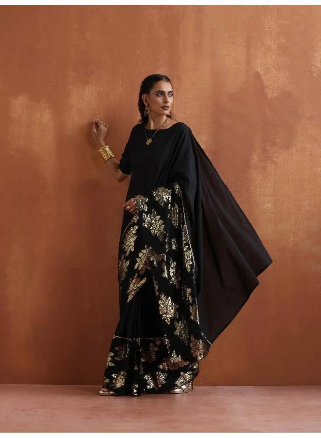 trueBrowns Black Metallic Ready To Wear Saree