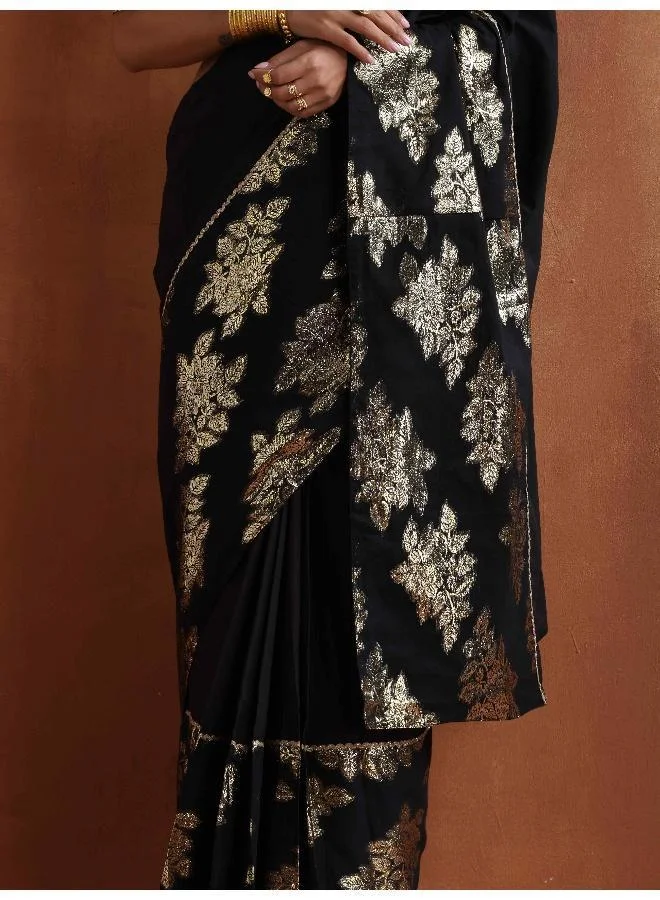 trueBrowns Black Metallic Ready To Wear Saree