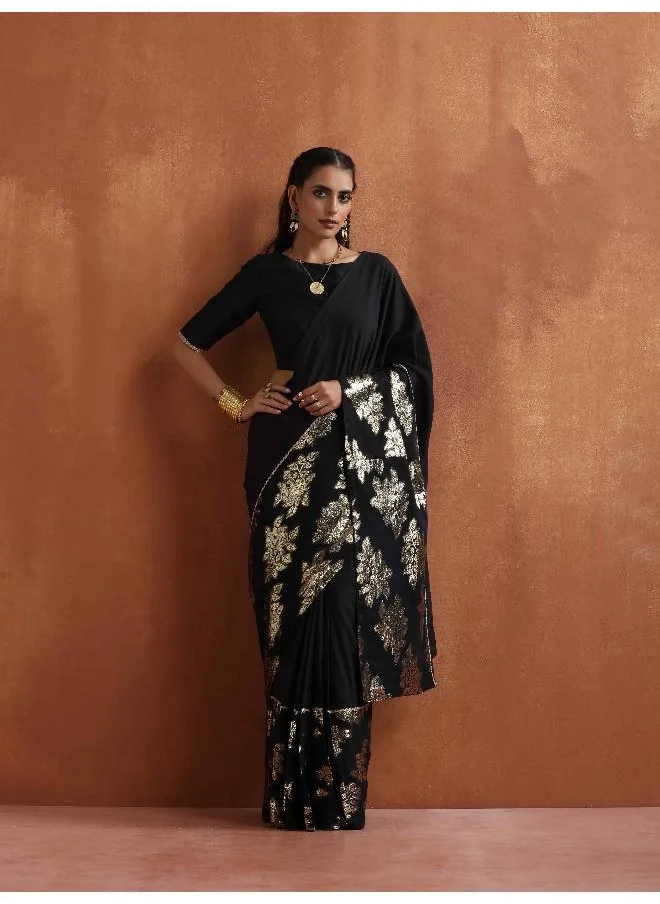 ترو برونز trueBrowns Black Metallic Ready To Wear Saree