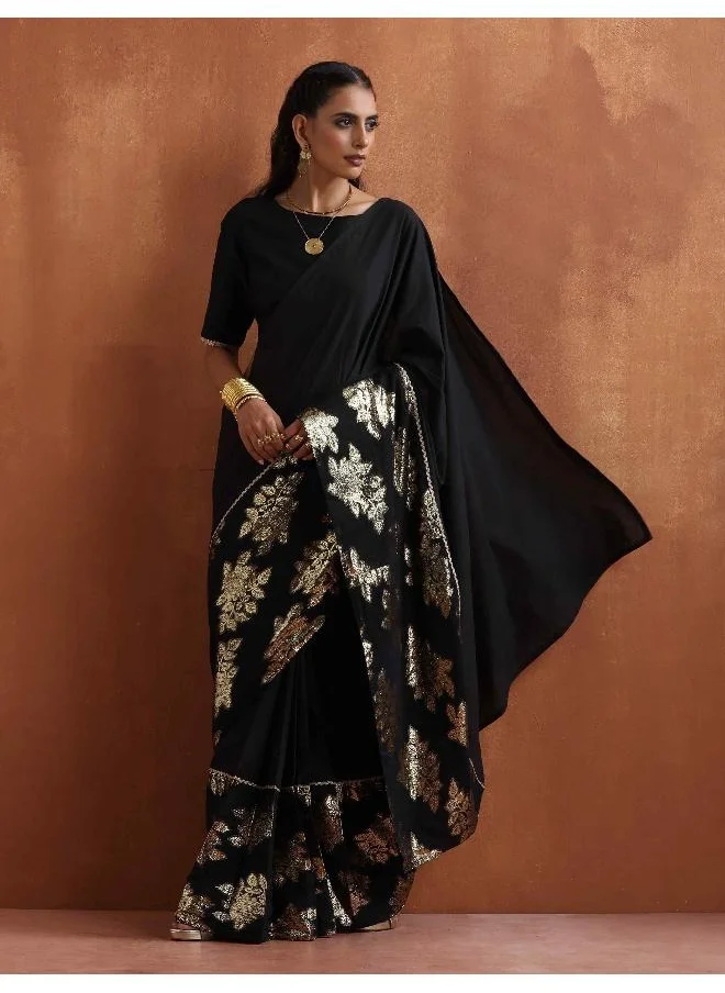 ترو برونز trueBrowns Black Metallic Ready To Wear Saree