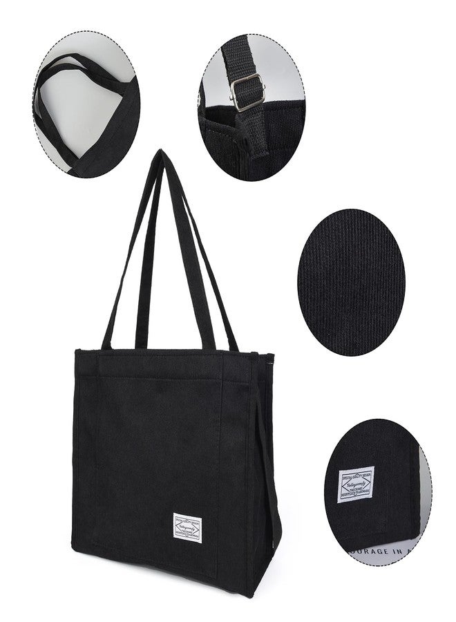 Valleycomfy Vintage Casual Corduroy Bags Crossbody Bag Purse for Women Travel Shoulder Bags Handbags Eco Bag,Black,Large - Image 4