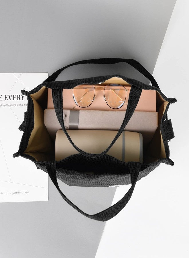 Valleycomfy Vintage Casual Corduroy Bags Crossbody Bag Purse for Women Travel Shoulder Bags Handbags Eco Bag,Black,Large - Image 5