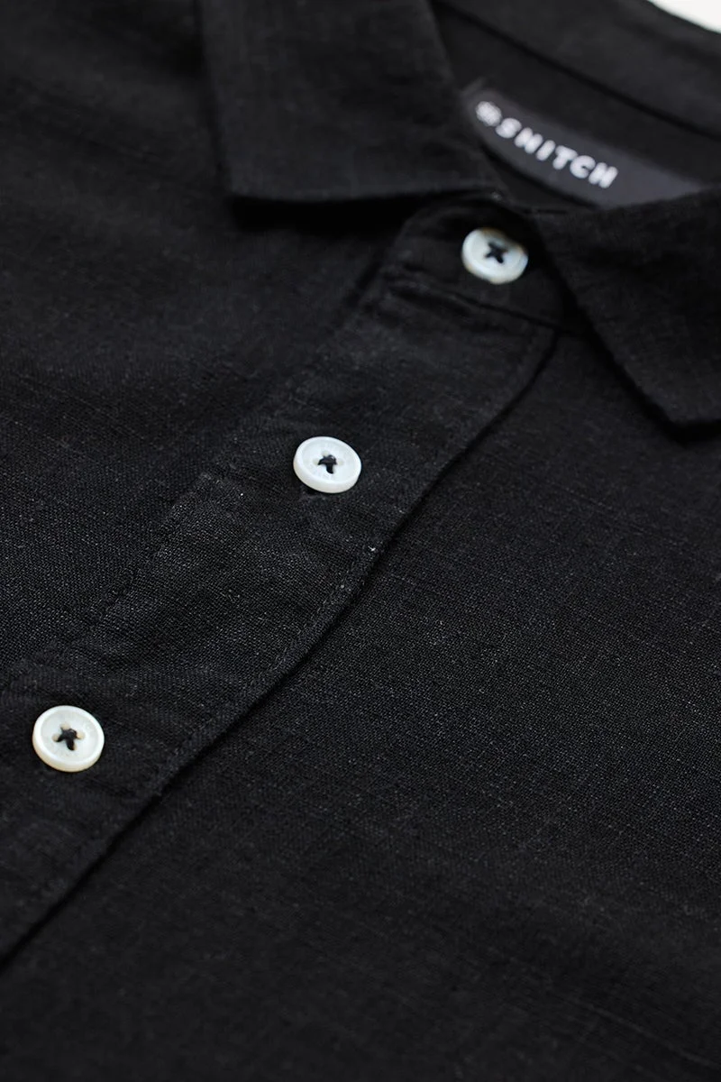 سنيتش Black Solid Long Sleeve Slim Fit Shirt