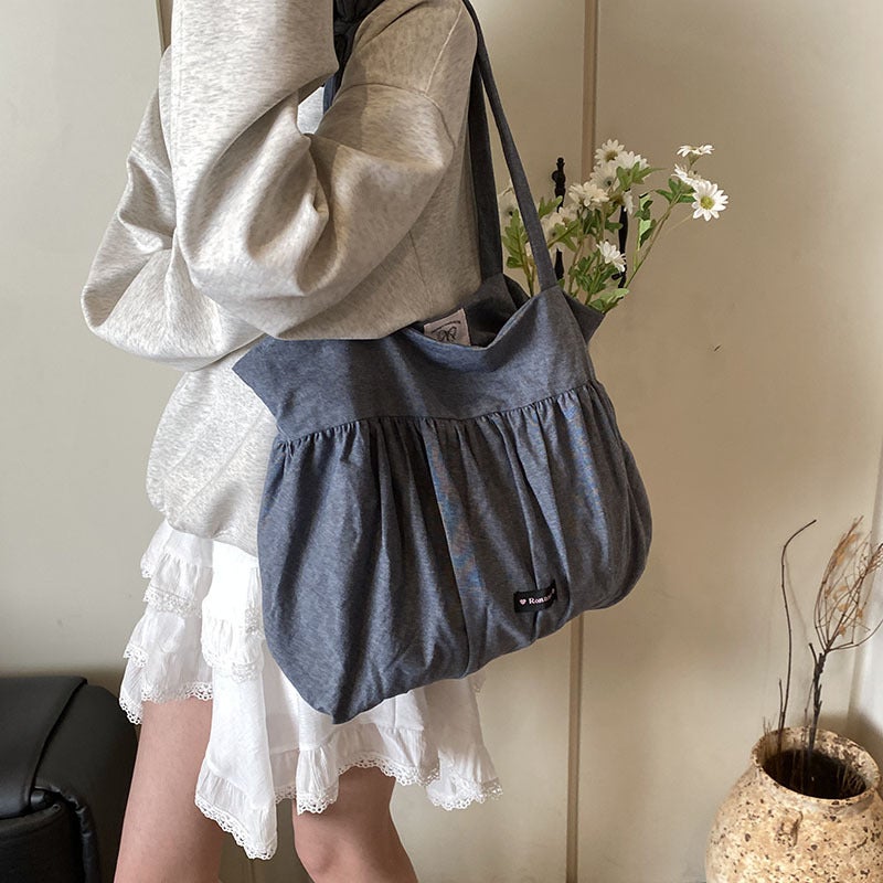 Lazy Style Large Capacity Cloth Bag Style Texte Girl'S Shoulder Bag Korean Style White Polka Dot Canvas Tote Bag - Image 1