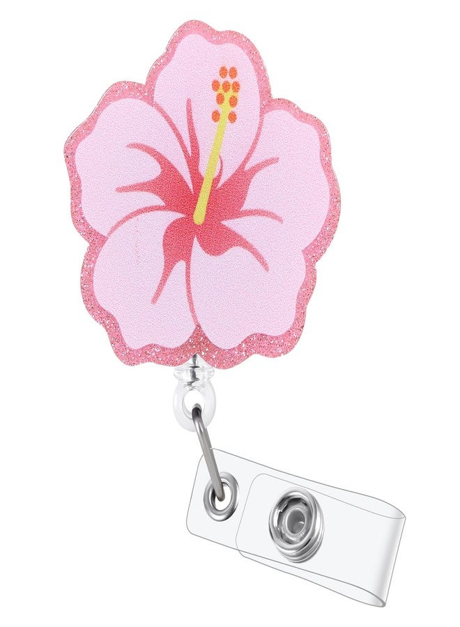 BVIIE Cute Hibiscus Flower Badge Reel | Retractable ID Card Cat Lover Badge Holder | Name Tag Work Badge Clip for RN LPN CNA MA ER Night Shift Nurse Nursing Student Doctor Teacher | Nurse Gifts | Acrylic - Image 1