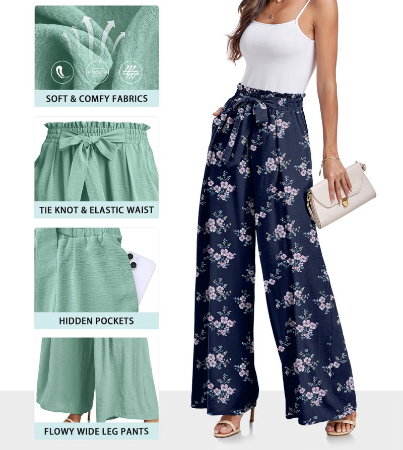 Lepunuo Wide Leg Pants for Women Butterfly Casual High Waisted Dress Pants Flowy Trousers Office - Image 3