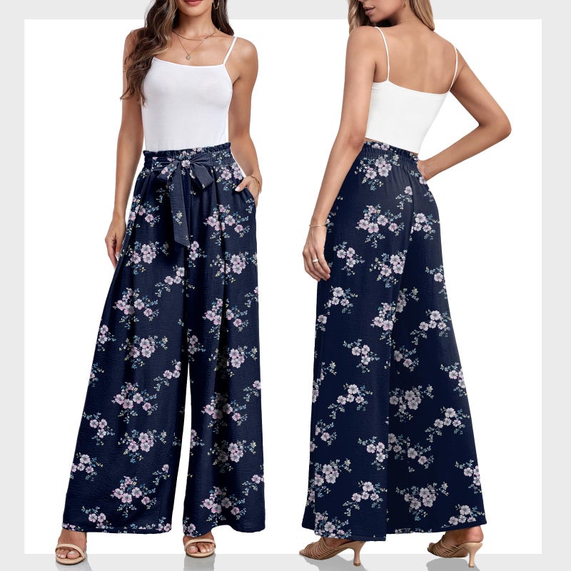 Lepunuo Wide Leg Pants for Women Butterfly Casual High Waisted Dress Pants Flowy Trousers Office - Image 5