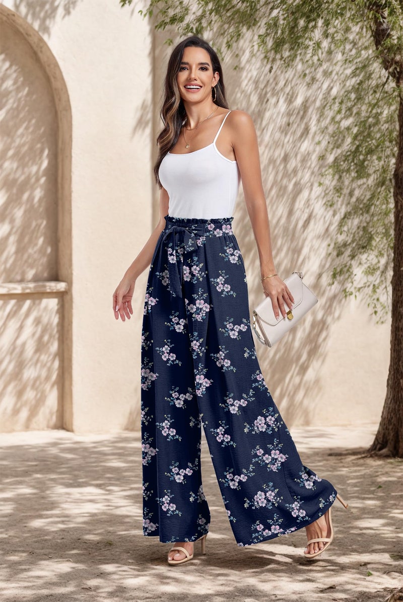 Lepunuo Wide Leg Pants for Women Butterfly Casual High Waisted Dress Pants Flowy Trousers Office - Image 2