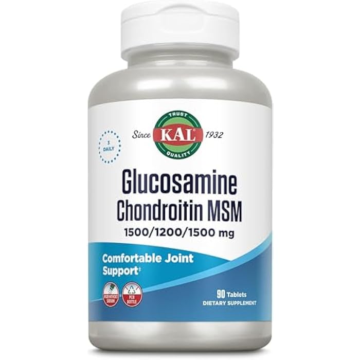 KAL Glucosamine Chondroitin MSM, Joint Support Supplement for Women and Men, 1500mg Glucosamine Sulfate, 1200mg Chondroitin, 1500mg MSM, Rapid Disintegration, 60-Day Guarantee, 30 Servings, 90 Tablets - Image 4