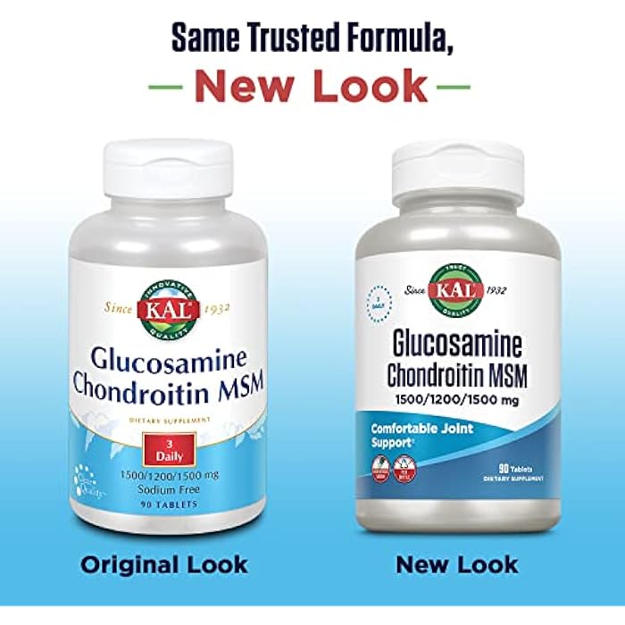 KAL Glucosamine Chondroitin MSM, Joint Support Supplement for Women and Men, 1500mg Glucosamine Sulfate, 1200mg Chondroitin, 1500mg MSM, Rapid Disintegration, 60-Day Guarantee, 30 Servings, 90 Tablets - Image 3
