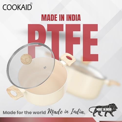 COOKAID Casserole with Lid 20 Cm | Casserole for Cooking and Serving | ISI Certified | Aluminium Body | Induction & Gas Stove Compatible | Neo Glide - Cream - Image 5