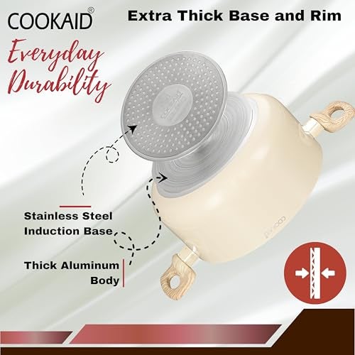 COOKAID Casserole with Lid 20 Cm | Casserole for Cooking and Serving | ISI Certified | Aluminium Body | Induction & Gas Stove Compatible | Neo Glide - Cream - Image 3