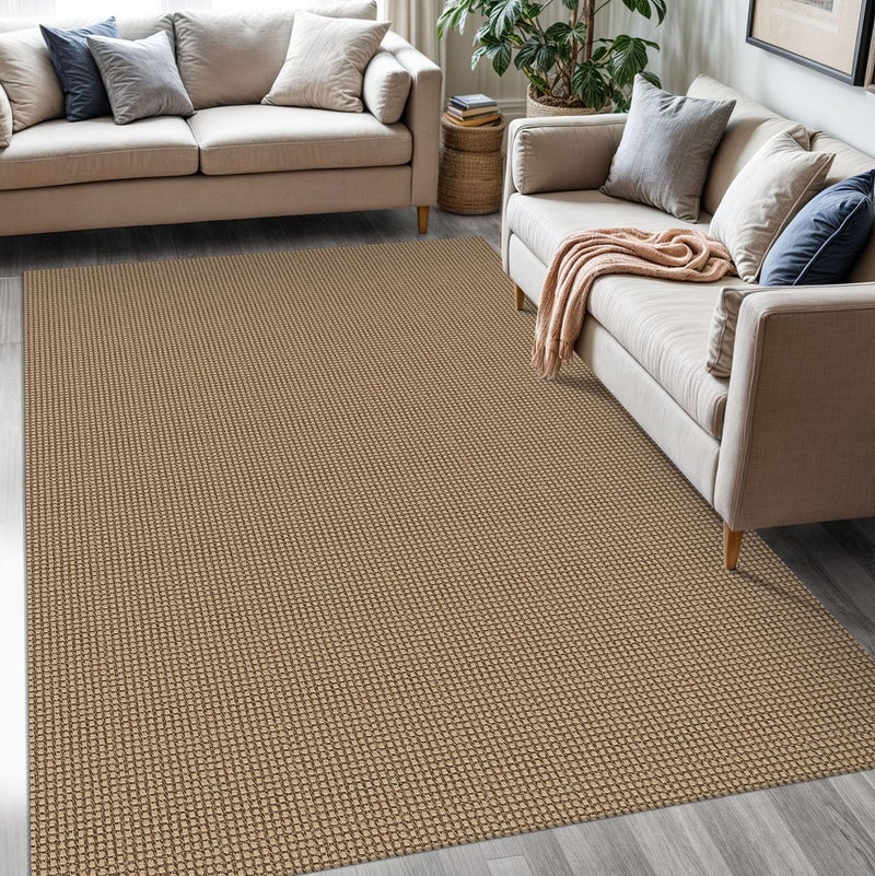KOZYFLY Washable Area Rug 5x7 ft Rubber Backed Non Slip Rugs for Living Room Braided Cotton Bedroom Rug Woven Office Rugs Indoor Floor Carpets for Dining Bedroom Living Room, Tan/Orange/Brown - Image 1