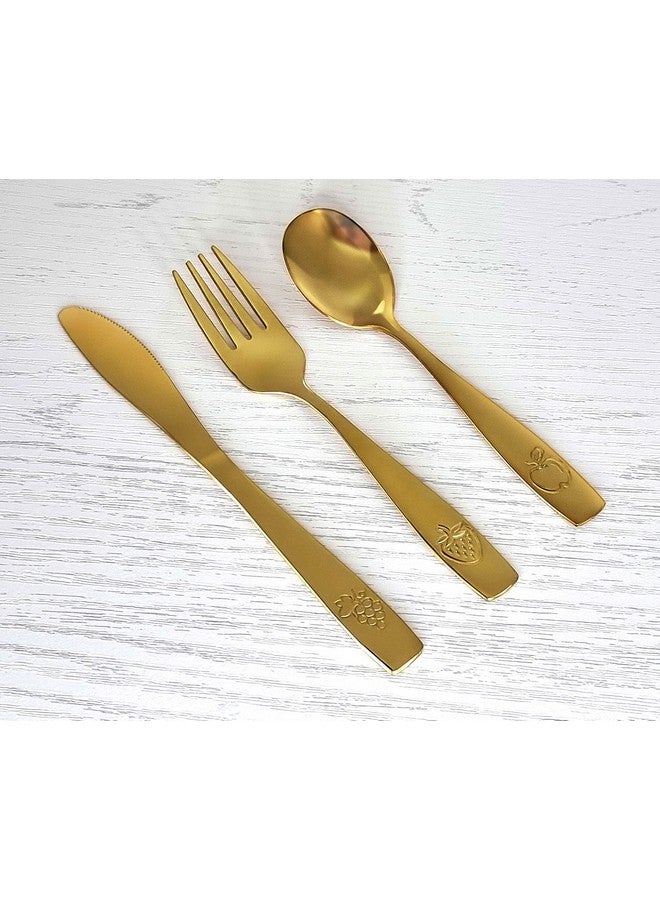 تشيل أوت لايف طقم أدوات مائدة للأطفال من الفولاذ المقاوم للصدأ مكون من 12 قطعة - أدوات مائدة آمنة للأطفال والصغار - طقم أدوات مائدة للأطفال - طقم أدوات مائدة معدني للأطفال يتضمن 4 ملاعق صغيرة للأطفال و4 شوك و4 سكاكين - ذهبي - Image 2