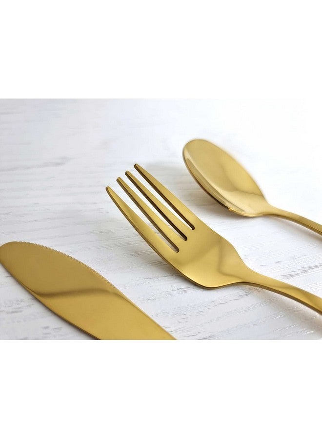 تشيل أوت لايف طقم أدوات مائدة للأطفال من الفولاذ المقاوم للصدأ مكون من 12 قطعة - أدوات مائدة آمنة للأطفال والصغار - طقم أدوات مائدة للأطفال - طقم أدوات مائدة معدني للأطفال يتضمن 4 ملاعق صغيرة للأطفال و4 شوك و4 سكاكين - ذهبي - Image 3