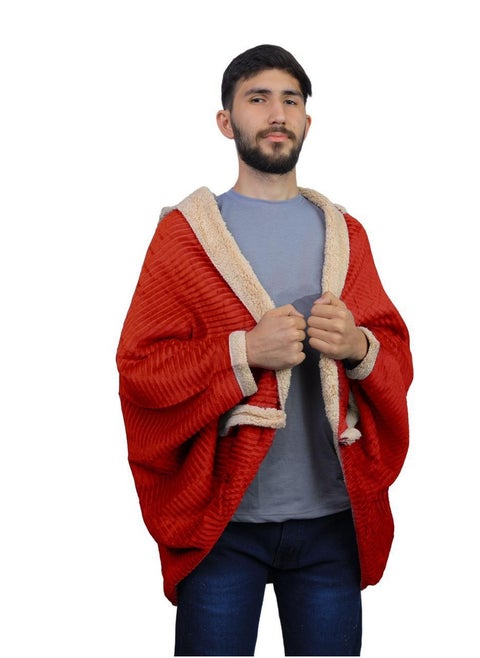 Long winter fur shawl with soft fur inside, free size/red
