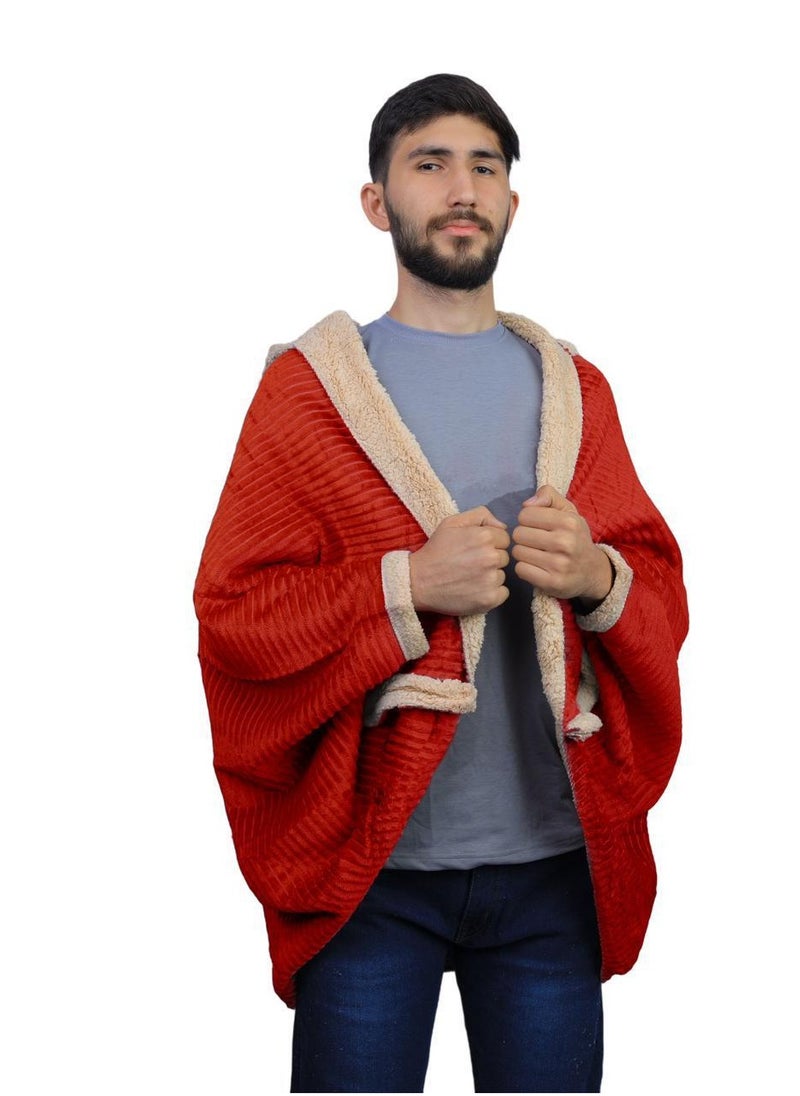 Generic - Long winter fur shawl with soft fur inside, free size/red - Image 1