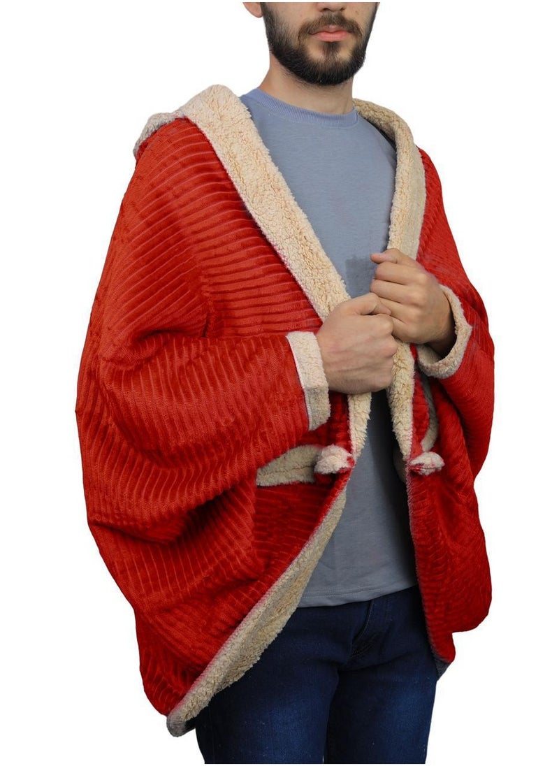 Generic - Long winter fur shawl with soft fur inside, free size/red - Image 1