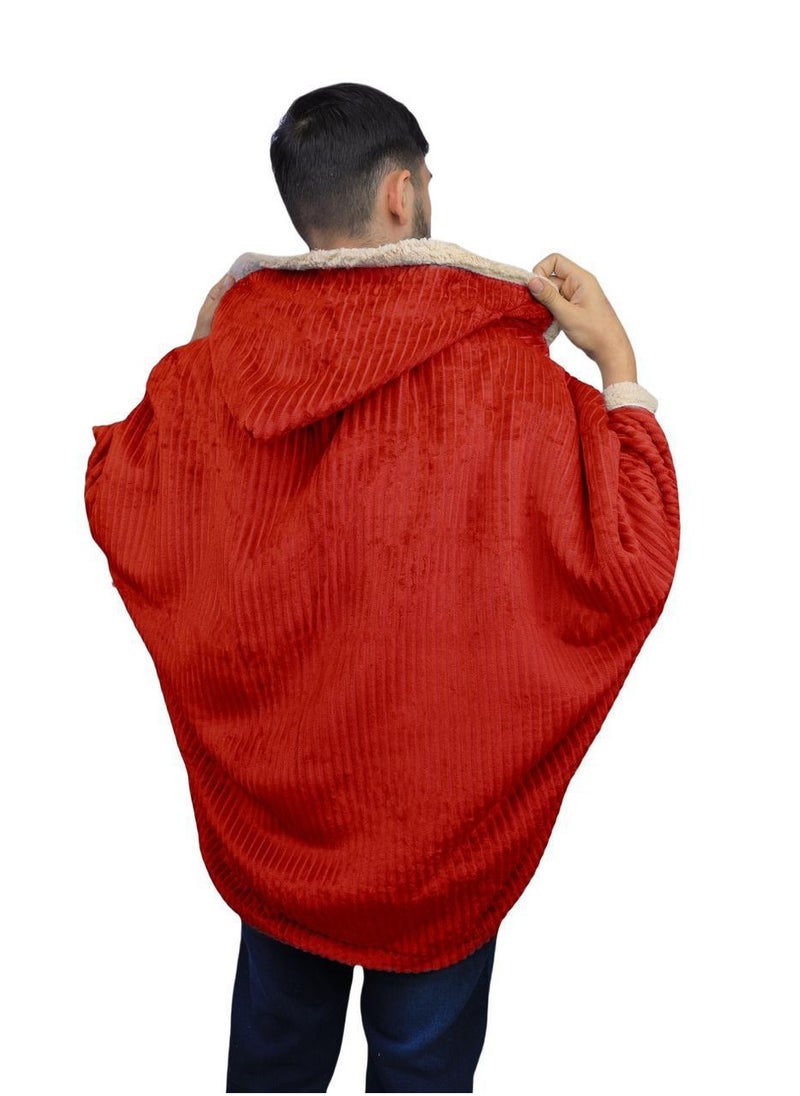 Generic - Long winter fur shawl with soft fur inside, free size/red - Image 1