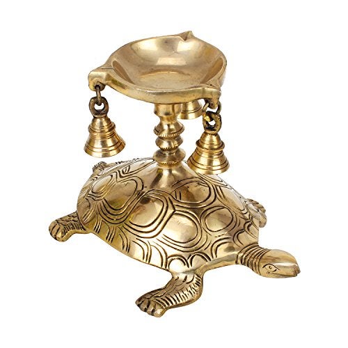 Artvarko Brass Diya Tortoise Stand with Three Bells | Vastu Kachua Designer Deepak Deepam Home Office Decor Decorative Table Showpiece Gifts in Gold Color Height 6 Inches - Image 4