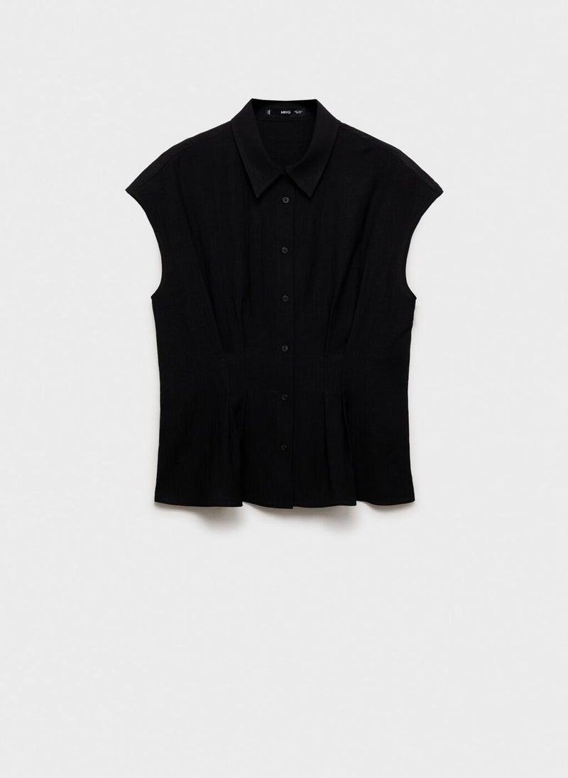 MANGO - Short-Sleeved Pleated Shirt - Image 1