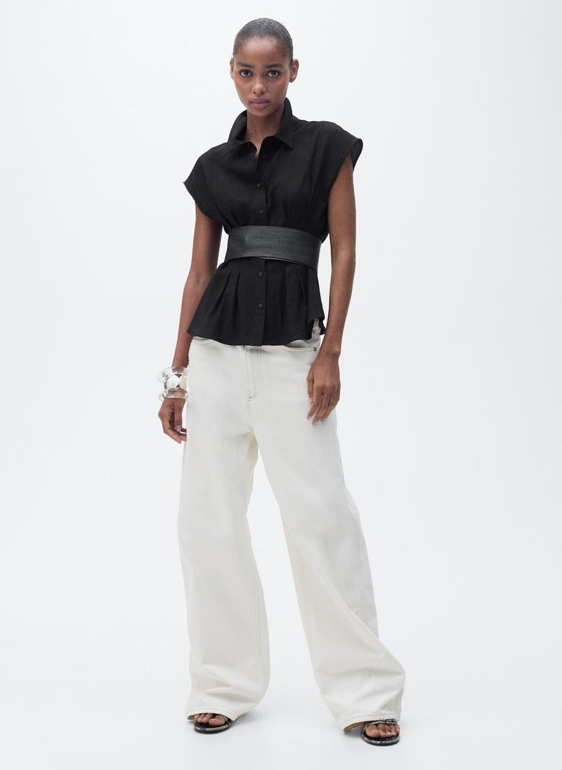 MANGO - Short-Sleeved Pleated Shirt - Image 1