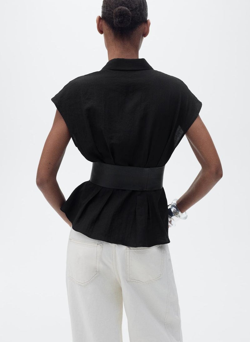 MANGO - Short-Sleeved Pleated Shirt - Image 1