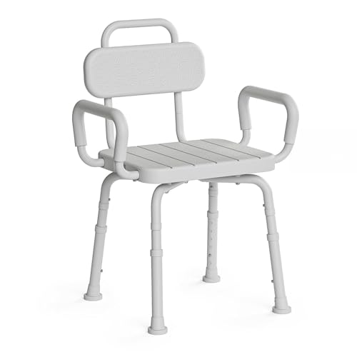 Loyoda 360° Swivel Shower Chair for Inside Shower, Removable Arms & Back, Adjustable Height Rotating Shower Stool for Seniors and Disabled，Swivel Bath Chair for Inside Tub，Neutral Gray - Image 1