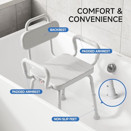 Loyoda 360° Swivel Shower Chair for Inside Shower, Removable Arms & Back, Adjustable Height Rotating Shower Stool for Seniors and Disabled，Swivel Bath Chair for Inside Tub，Neutral Gray - Image 4