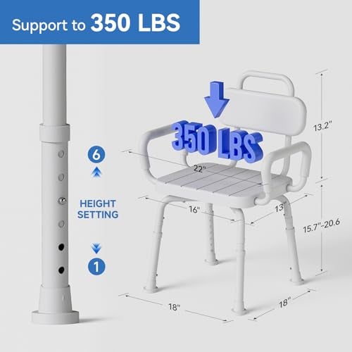 Loyoda 360° Swivel Shower Chair for Inside Shower, Removable Arms & Back, Adjustable Height Rotating Shower Stool for Seniors and Disabled，Swivel Bath Chair for Inside Tub，Neutral Gray - Image 5