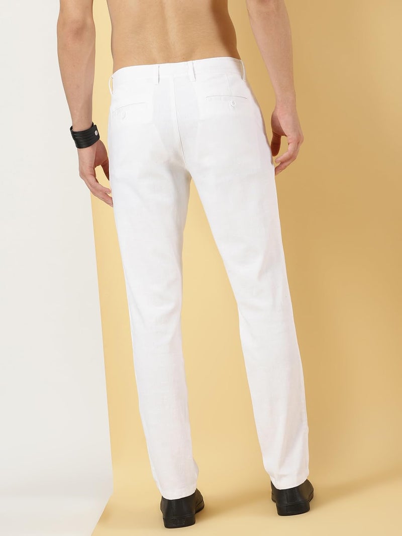 Thomas Scott Men's White Mid-Rise Cotton Linen Smart Chino Trouser - Image 4
