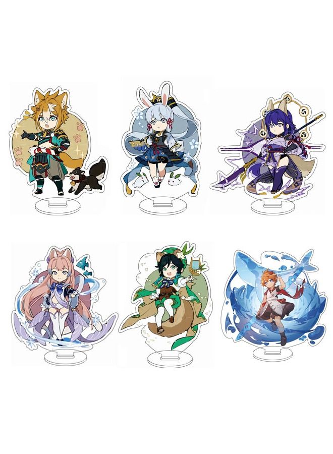 Genshin Impact Stand Figure Acrylic Ornaments Stand Model Collections Peripheral Statue Card Character Proof Series Transparent Figure Model Fans Decoration Collection Desk Decor Toys Cute(6pcs)  - Image 1