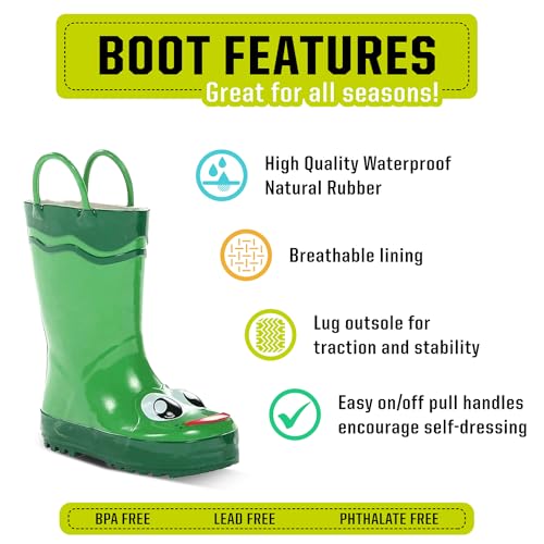 Western Chief Boys Waterproof Printed Rain Boot with Easy Pull on Handles - Fritz the Frog, 4 M US Big Kid - Image 3