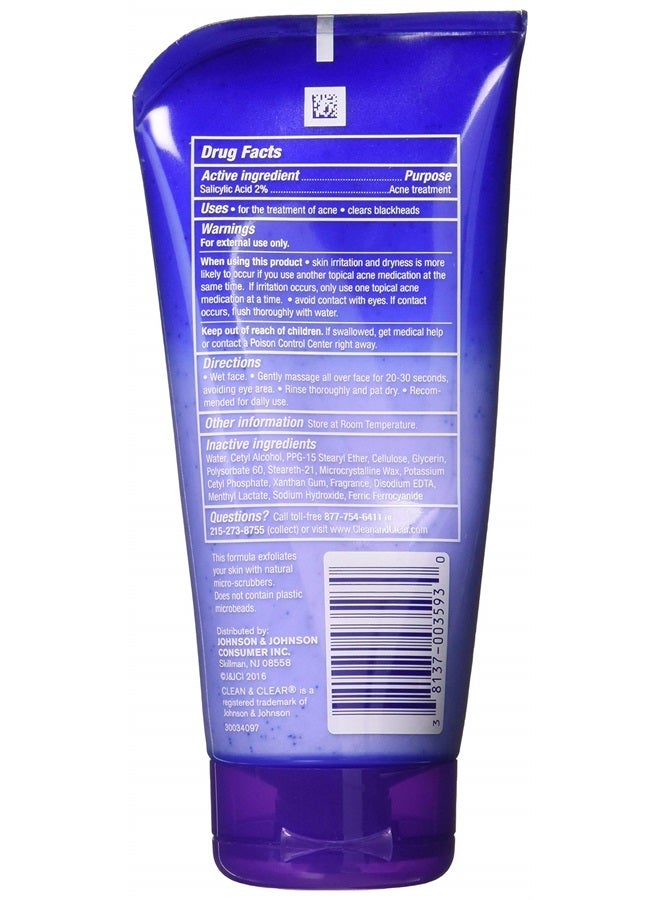 Clean & Clear Blackhead Eraser Facial Scrub with 2% Salicylic Acid Acne Medication, Oil-Free Daily Facial Scrub for Acne-Prone Skin Care, 5 oz (Pack of 3)