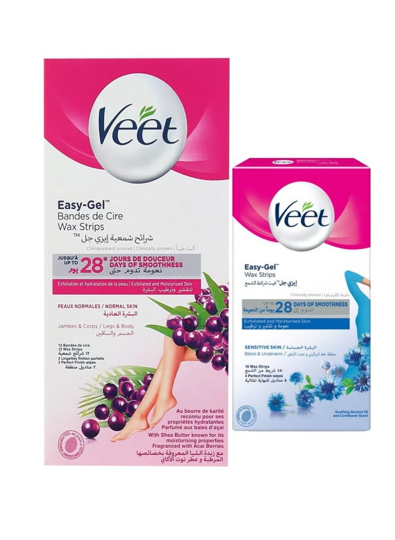 Easy Gel Wax Strips Bikini & Underarm Sensitive Skin16 Wax strips + Easy Gel Wax Strips for Normal Skin 12 Wax strips