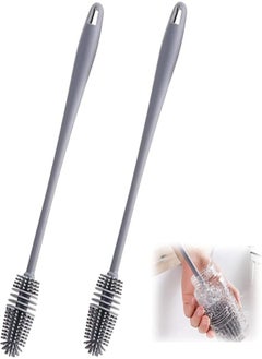 Generic 2 pieces Universal Silicone Bottle Brush Long Handle Silicone Bottle Brushes Silicone Bottle Brush Grey Silicone Cleaning Brushes Water Bottle Cleaner Brushes for Cleaning Bottles Thermos Flasks etc 