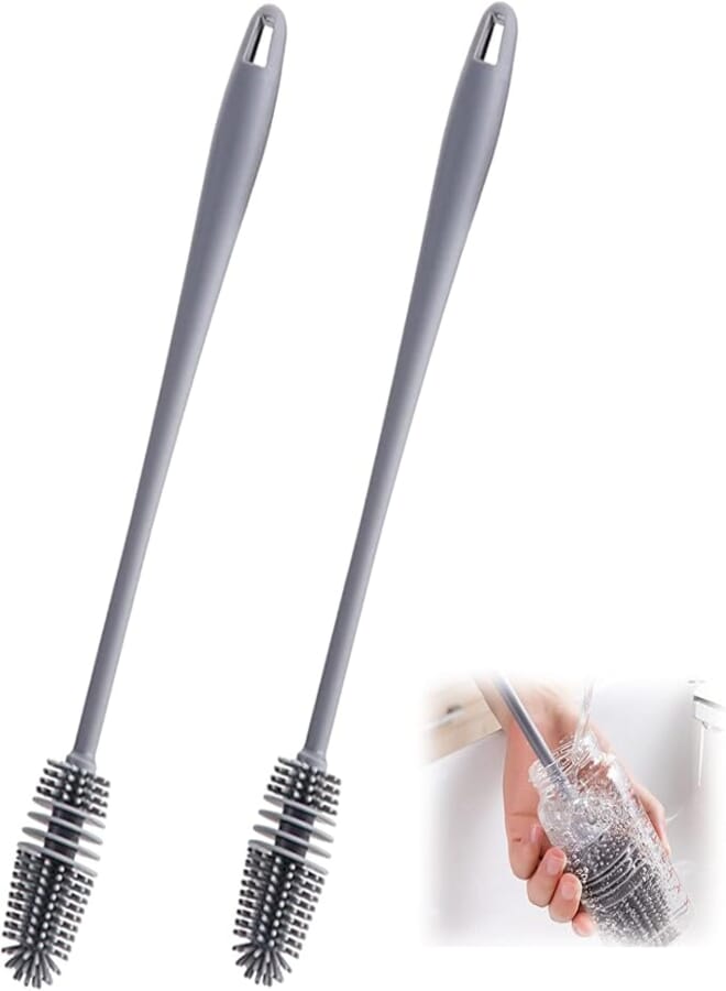 2 pieces Universal Silicone Bottle Brush Long Handle Silicone Bottle Brushes Silicone Bottle Brush Grey Silicone Cleaning Brushes Water Bottle Cleaner Brushes for Cleaning Bottles Thermos Flasks etc