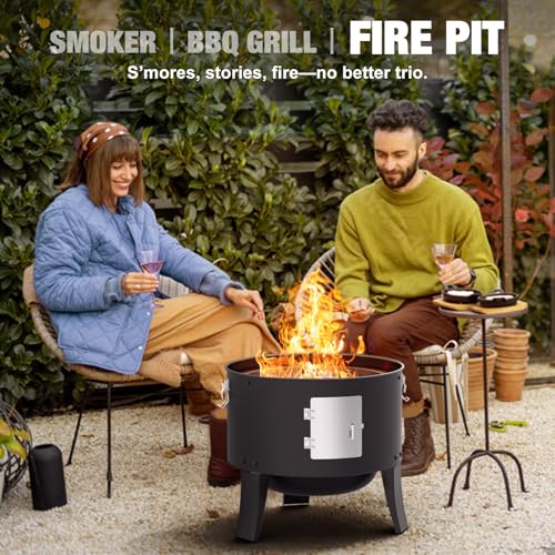 GRiliFE 16" Charcoal Smoker, 3 in 1 Heavy Duty Vertical Barbecue Grill, Outdoor Fire Pit 402 Square Inches Cooking Area, Versatile Outdoor Smoker Grill, Black - Image 5