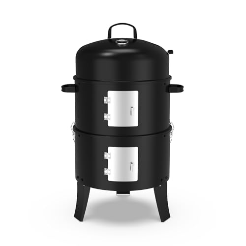 GRiliFE 16" Charcoal Smoker, 3 in 1 Heavy Duty Vertical Barbecue Grill, Outdoor Fire Pit 402 Square Inches Cooking Area, Versatile Outdoor Smoker Grill, Black - Image 1