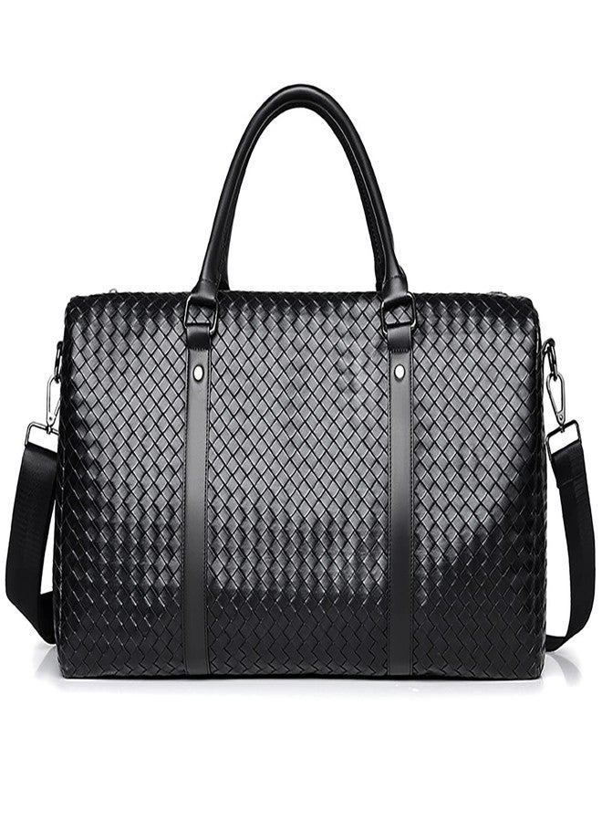 MCWTH Leather Travel Duffle Bag for Men, Woven Carry On Weekender Overnight Bags for Business Sports Gym (Black) - Image 1
