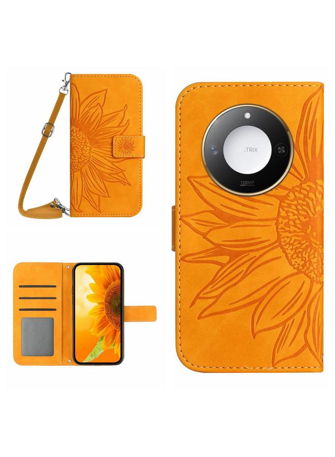 S-TOP Case For Honor X9c Smart Skin Feel Sun Flower Pattern Leather Phone Case with Lanyard - Image 1