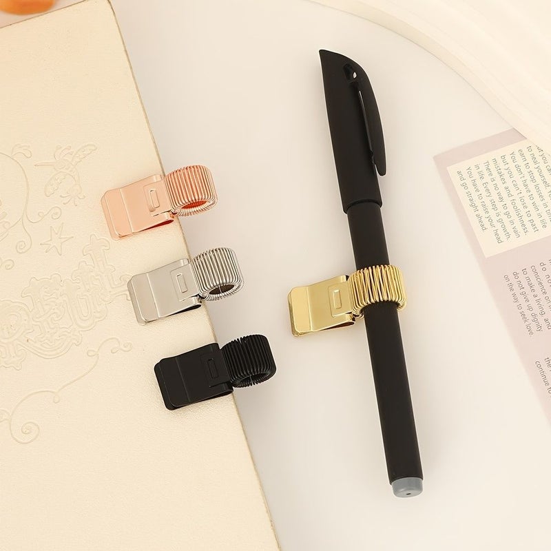 Golden Spring Clip Securely Holds Paper Notebook Office Simple Desktop Organizer Compatible Fountain Pens - Image 1