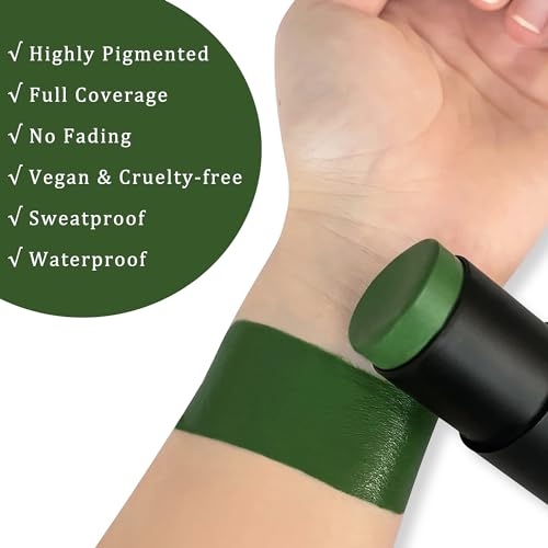 Wismee Green Face Paint StickHunting Camo Body Paint Stick Cream Gamora Witch Face PaintWaterproof Sweatproof Green Eye Black for SportsHalloween SFX Cosplay Makeup - Image 3