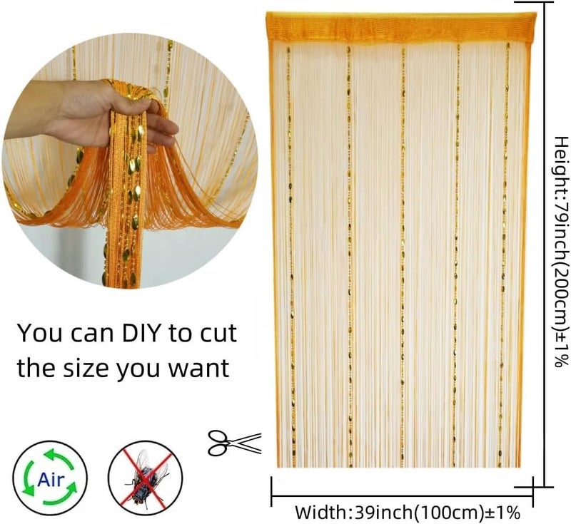 ave split 100cmX200cm Decorative Door String Curtain Beads Wall Panel Fringe Window Room Divider Blind for Wedding Coffee House Parts Door Divider Beads Tassel Screen Decoration (Orange 25) - Image 2