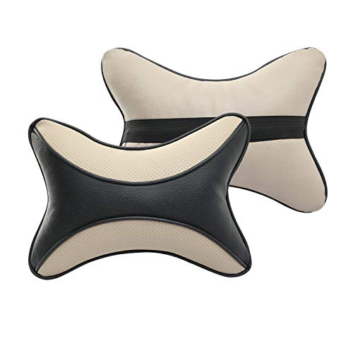 Auto Hub Car Neck Rest Pillow, Car Cushion for All Cars - PU Leather, Pack of 2 (Dotted-Black-Beige) - Image 4