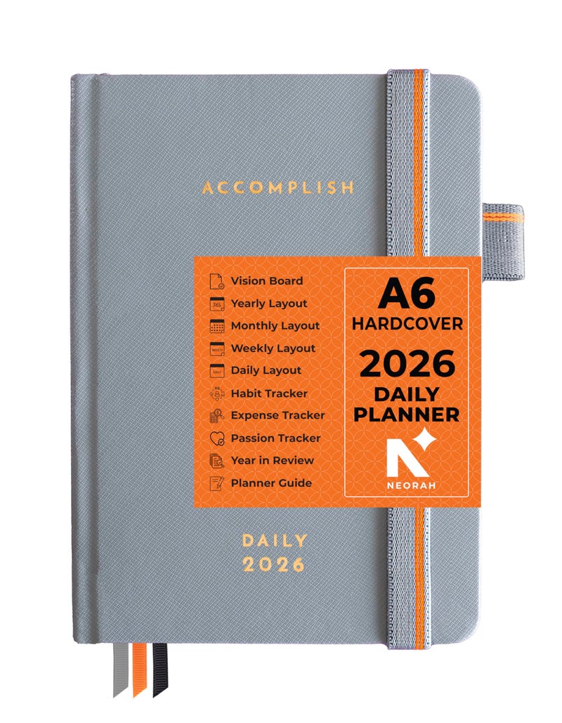 NEORAH — A6 DAILY DATED Planner 2026 ACCOMPLISH-512 Pages of Yearly•12 Month•52 Week+Hourly•365 Daily Journal Pages•Budget•Habit Tracker-Office Diary Academic-Hardcover[Pen Loop Attachable](WILD DOVE) - Image 1