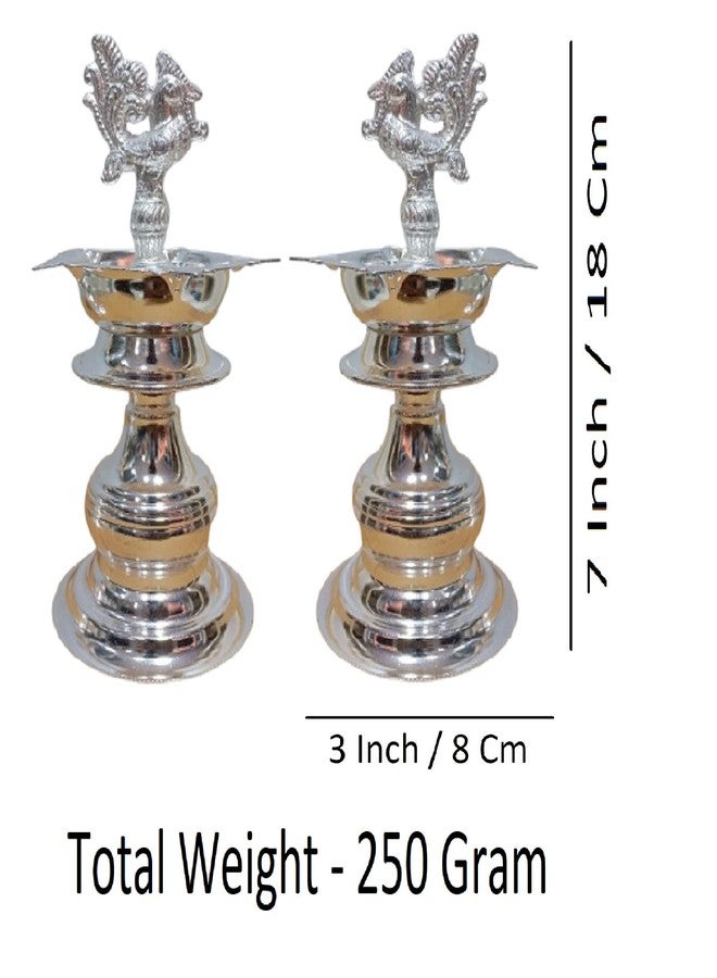 Sigaram 7x3 Inch German Silver Peacock Handle Diya for Home & Temple Festival Décor K4132 - Image 5