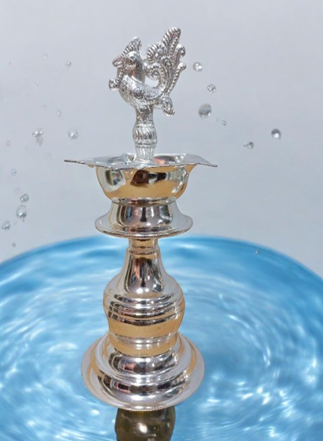 Sigaram 7x3 Inch German Silver Peacock Handle Diya for Home & Temple Festival Décor K4132 - Image 2