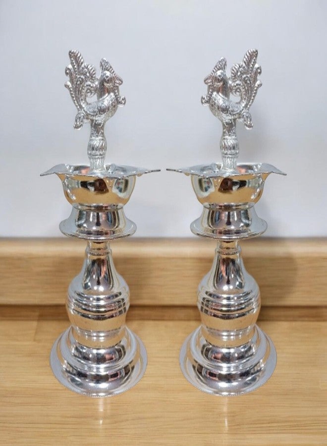 Sigaram 7x3 Inch German Silver Peacock Handle Diya for Home & Temple Festival Décor K4132 - Image 4